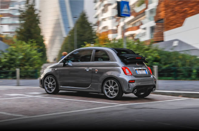 Rear angled view of Abarth 595