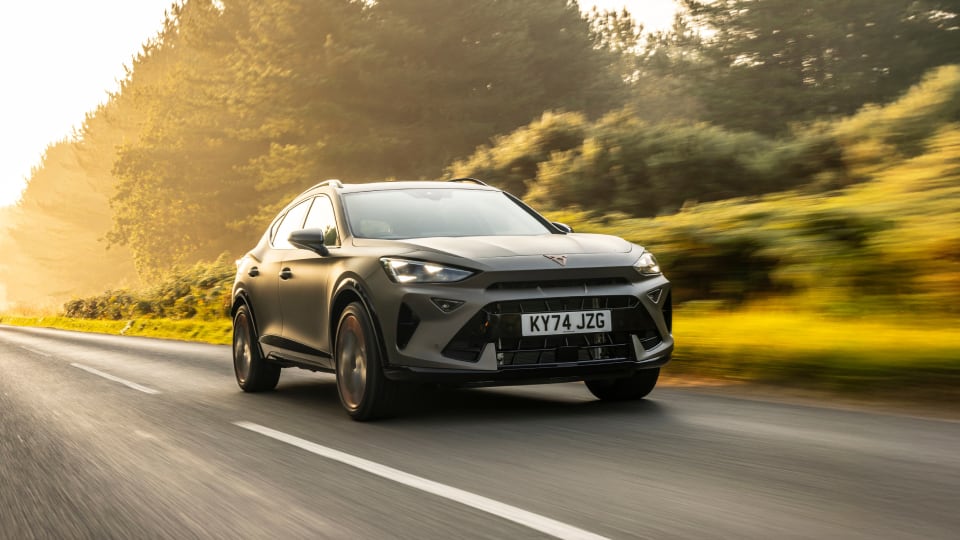 Front angled view of Cupra vehicle on the road