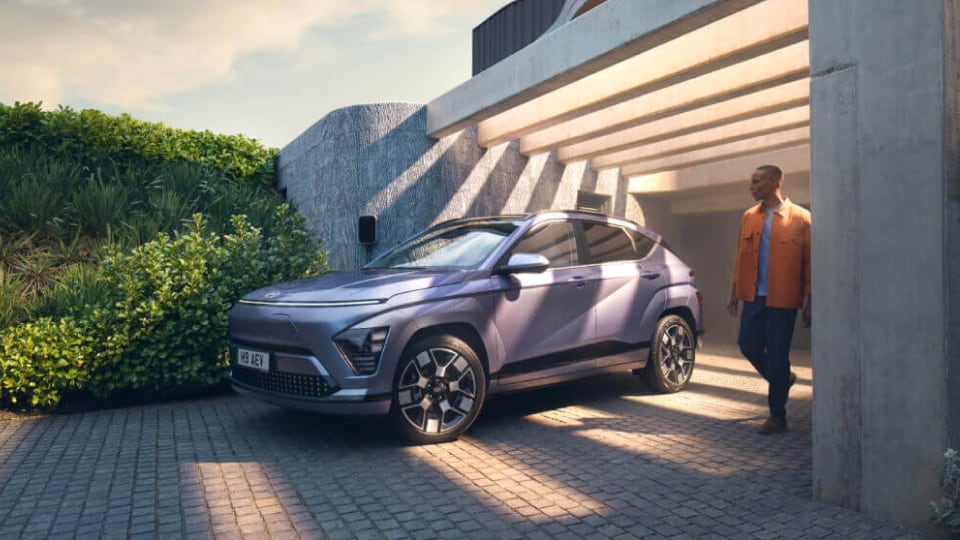 Front angled view of Hyundai Kona and model