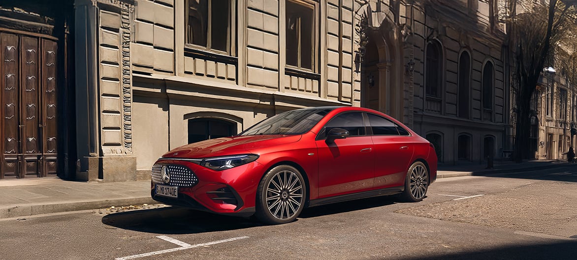 Side angled view of Mercedes Benz CLA