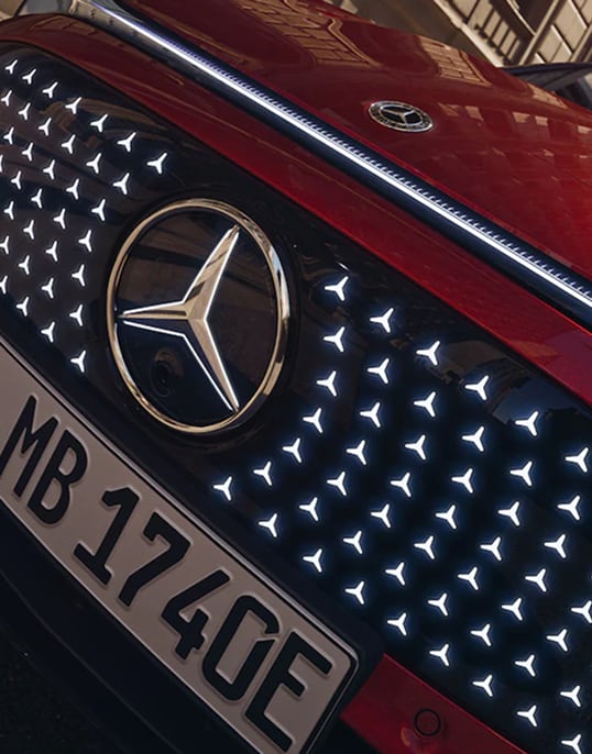 Close up view of Mercedes Benz CLA grille