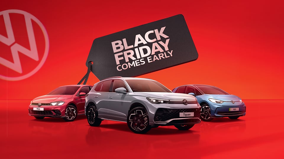 Front angled view of Volkswagen Polo, Tiguan and ID3